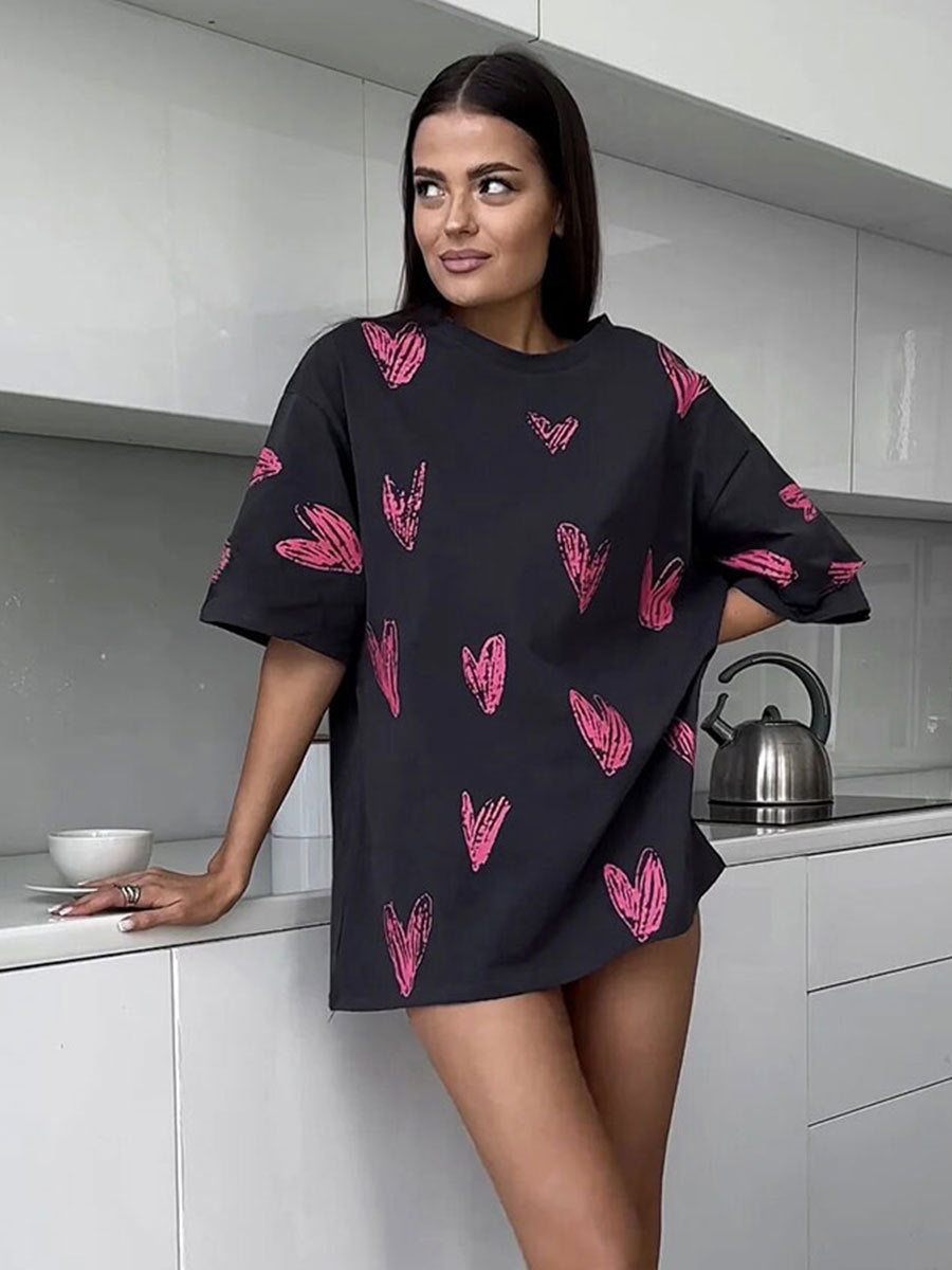 Oversized Heart Print Cotton T-Shirt