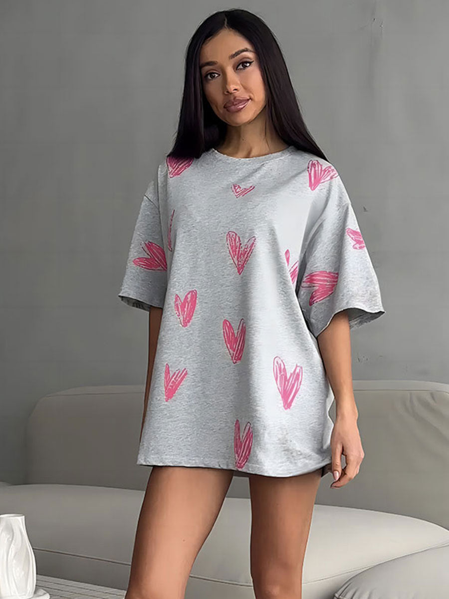 Oversized Heart Print Cotton T-Shirt