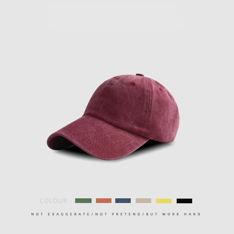 Burgundy cotton baseball cap with vintage-inspired finish