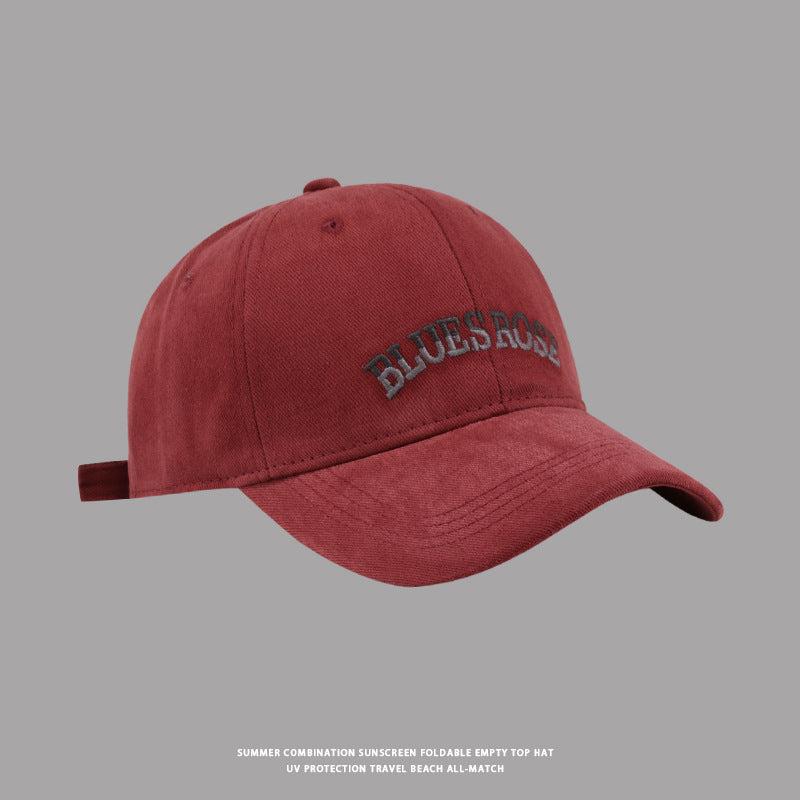 Red BluesRose baseball cap with embroidered logo, vintage wash, and adjustable back strap
