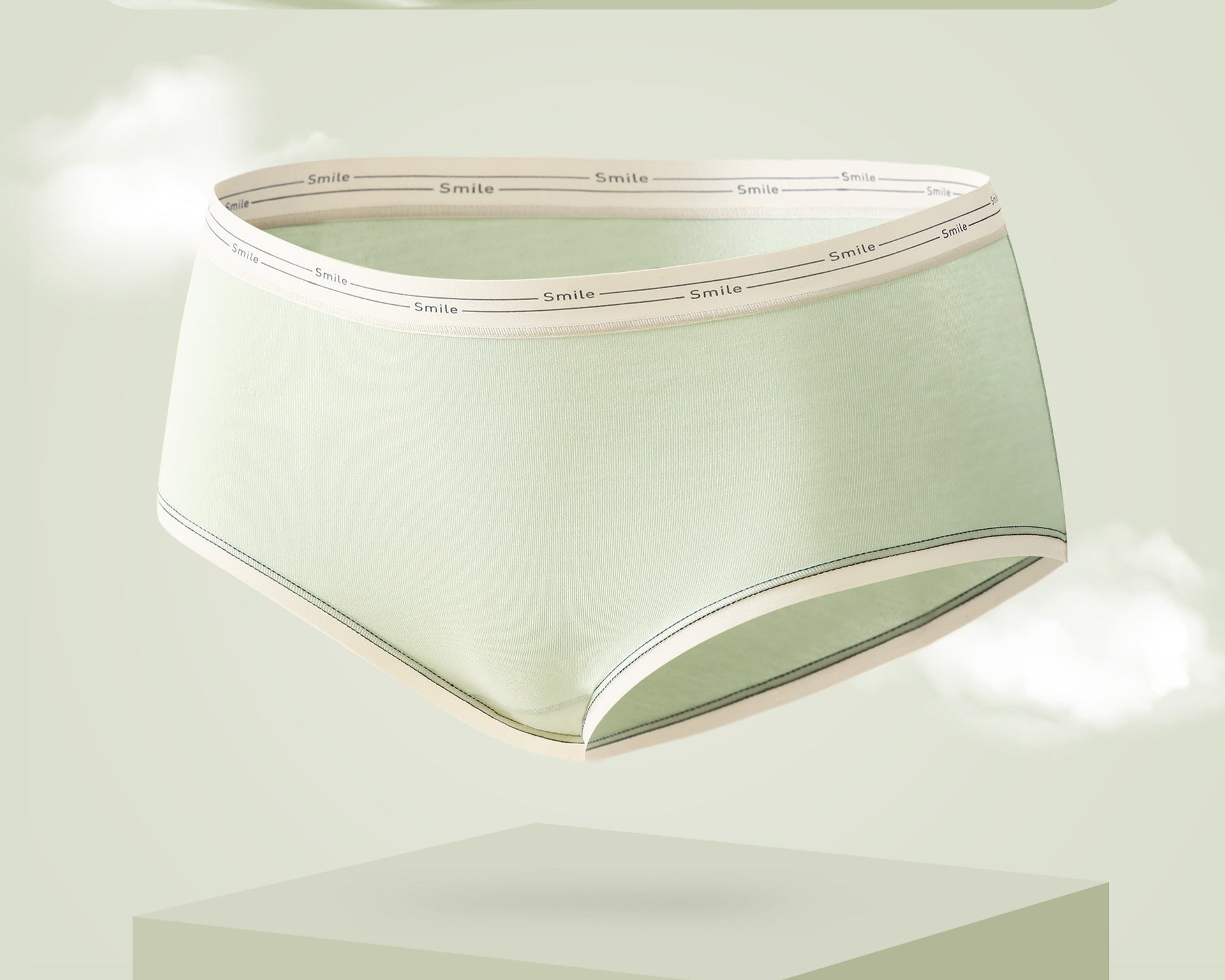 Antibacterial brief in mint green with 'Smile' printed elastic waistband trim