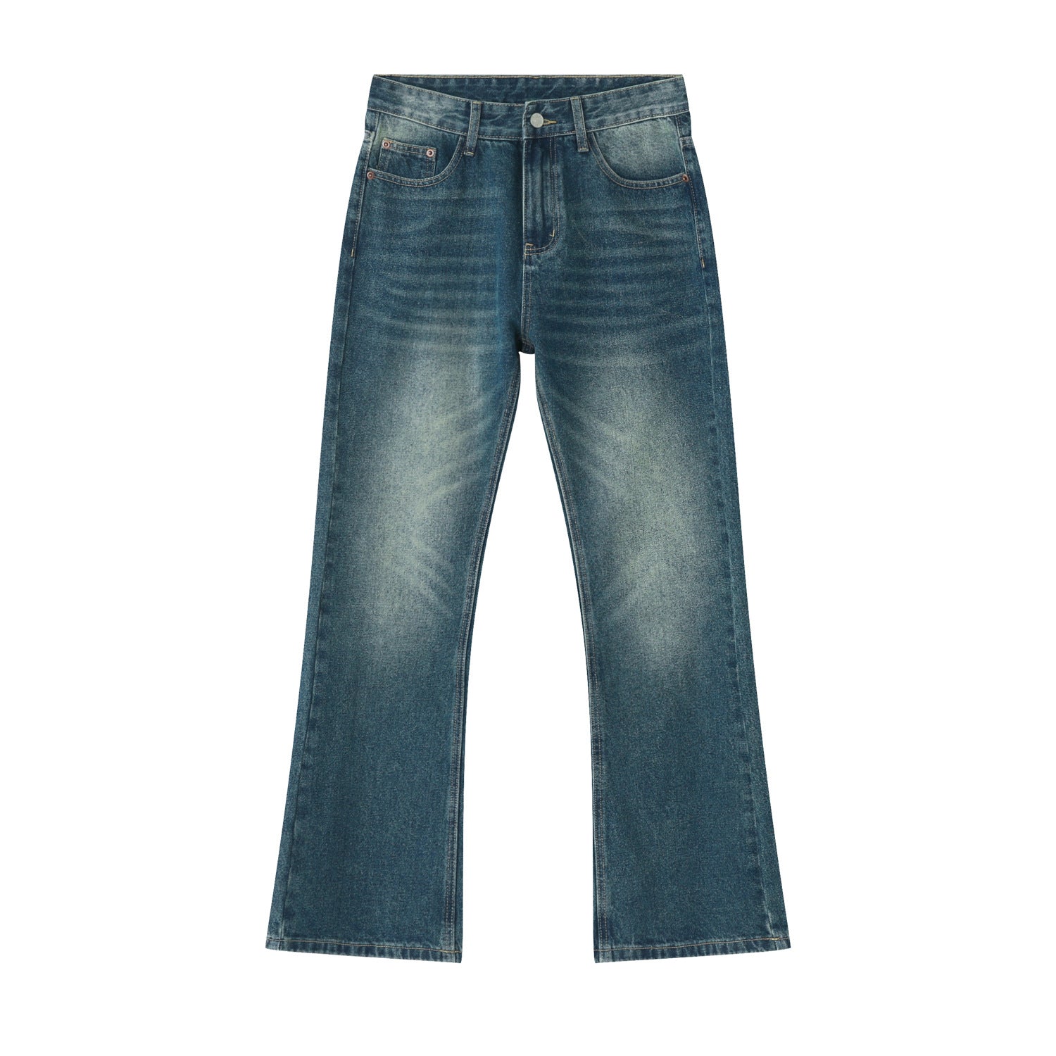 Vintage light blue flared denim jeans with soft, worn-in texture