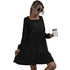 Black babydoll dress with long sleeves and ruffle hem, perfect for casual and chic styling