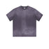 Slate blue cotton t-shirt with crew neck and short sleeves displayed against light gray background