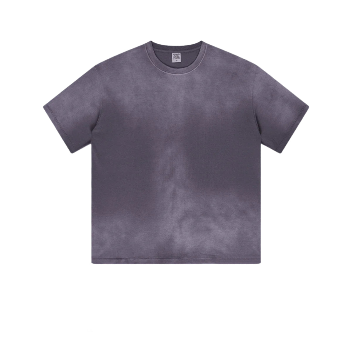 Slate blue cotton t-shirt with crew neck and short sleeves displayed against light gray background