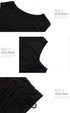 A product detail image showing neckline and sleeve construction of black sleeveless dress with numbered design features