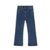 Dark indigo straight jeans laid flat displaying classic five-pocket styling and traditional denim construction against white background