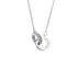 Product photo of silver double ring pendant necklace with diamond accents on white background showcasing modern design