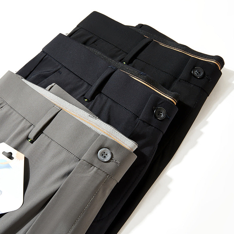 Men's Ice Silk 4-Way Stretch Pants | Lightweight Wrinkle-Free Business Casual Trousers