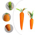 Close-up of artificial carrot decorations, showing detailed textures and green leaves, ideal for Easter or farmhouse decor.