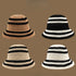 A set of four crochet bucket hats in khaki, beige, white, and black, each featuring bold horizontal stripes for a trendy look.
