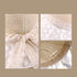 Close-up details of a beige sun hat with a lace-trimmed brim, a decorative bow at the back, and an inner adjustable band for a secure fit.