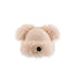Beige Dog Nose Plush Knit Beanie and plush faux fur trim, front view close-up shot