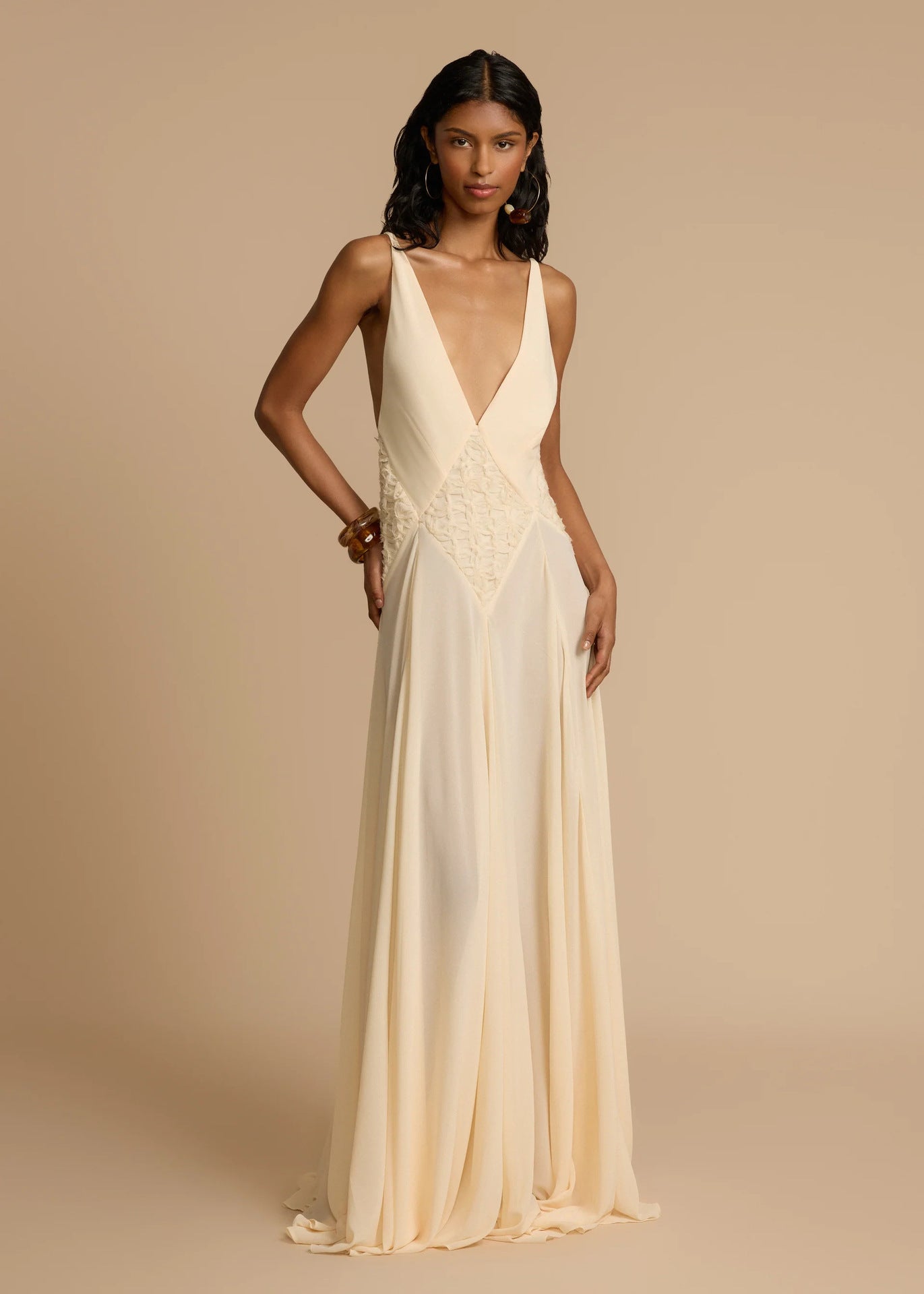 White Deep V-Neck Lace Maxi Dress | Flowy Vacation Cami Dress