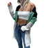 Color-block cardigan, white crop top, gold chain necklace
