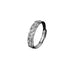 Product photo of adjustable silver ring with ornate scroll design pattern on white background