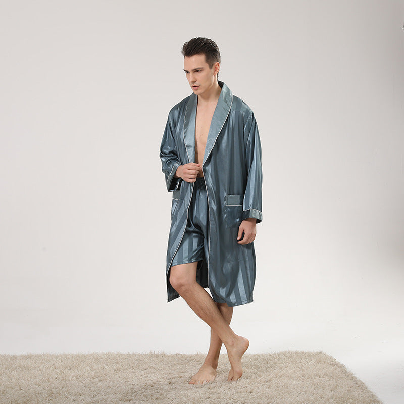 Men's Luxury Striped Long Hotel Robe