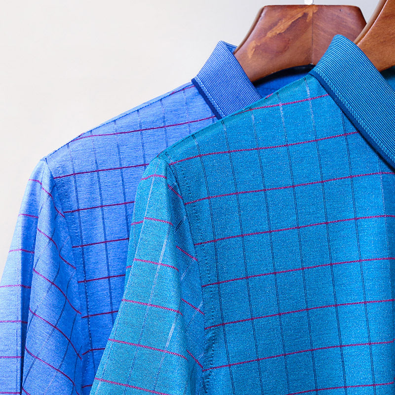 Men's Mulberry Silk Blend Summer Polo | Grid-Tech Pattern