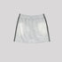 Light heather gray mini skirt with black side stripes and elastic waistband displayed flat against light gray background