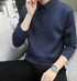 Navy blue V-neck sweater with button-up collar
