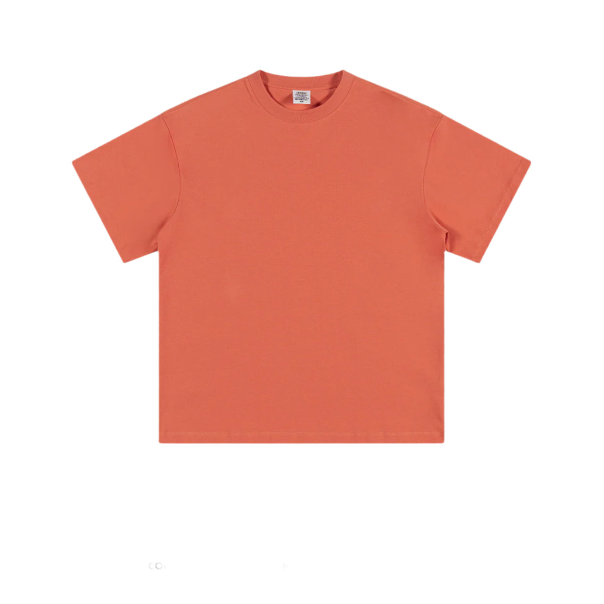 Terracotta orange crew neck t-shirt with short sleeves and relaxed fit, displayed against white background