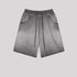 Charcoal gray gradient washed cotton shorts with elastic waistband displayed flat against light gray background