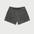 Dark gray athletic shorts with elastic waistband displayed flat against white background