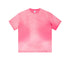 Pink cotton t-shirt with subtle tie-dye effect, crew neck and short sleeves against light gray background