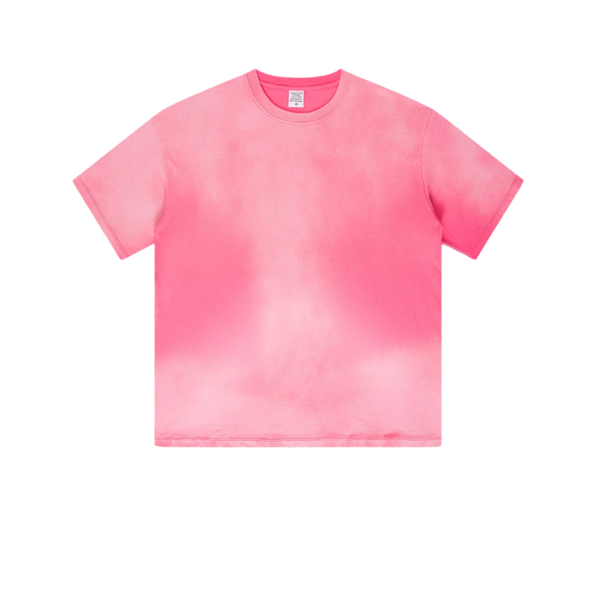 Pink cotton t-shirt with subtle tie-dye effect, crew neck and short sleeves against light gray background