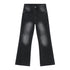 Dark wash wide-leg jeans with center faded effect and classic five-pocket styling presented in product photography 