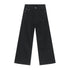 Black high-waisted wide-leg jeans displayed flat with clean silhouette and traditional pocket design