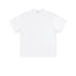 Product shot of plain white oversized t-shirt with crew neck and short sleeves on plain background