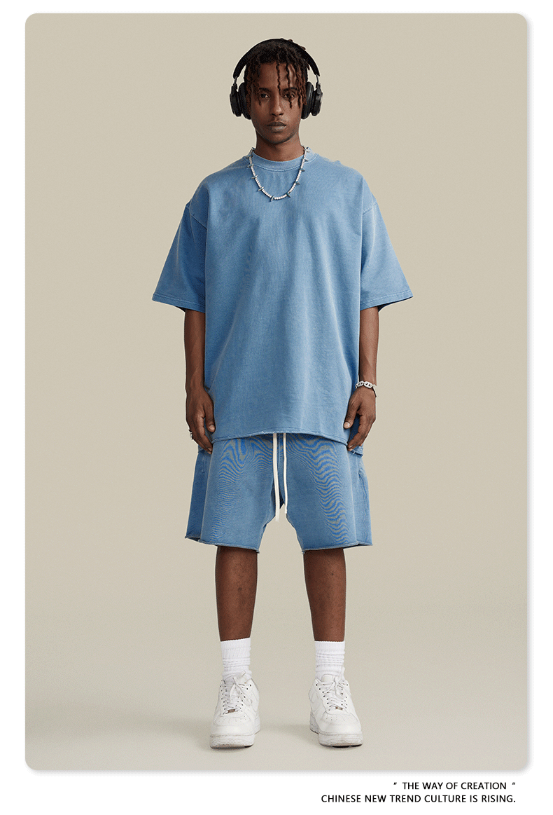 Premium Raw Edge Washed Cotton Shorts