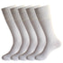 Five pairs of white dress socks with ribbed cuffs displayed against white background