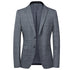 Slim-fit gray blazer with textured fabric displayed front view showing clean notched lapels and two-button closure