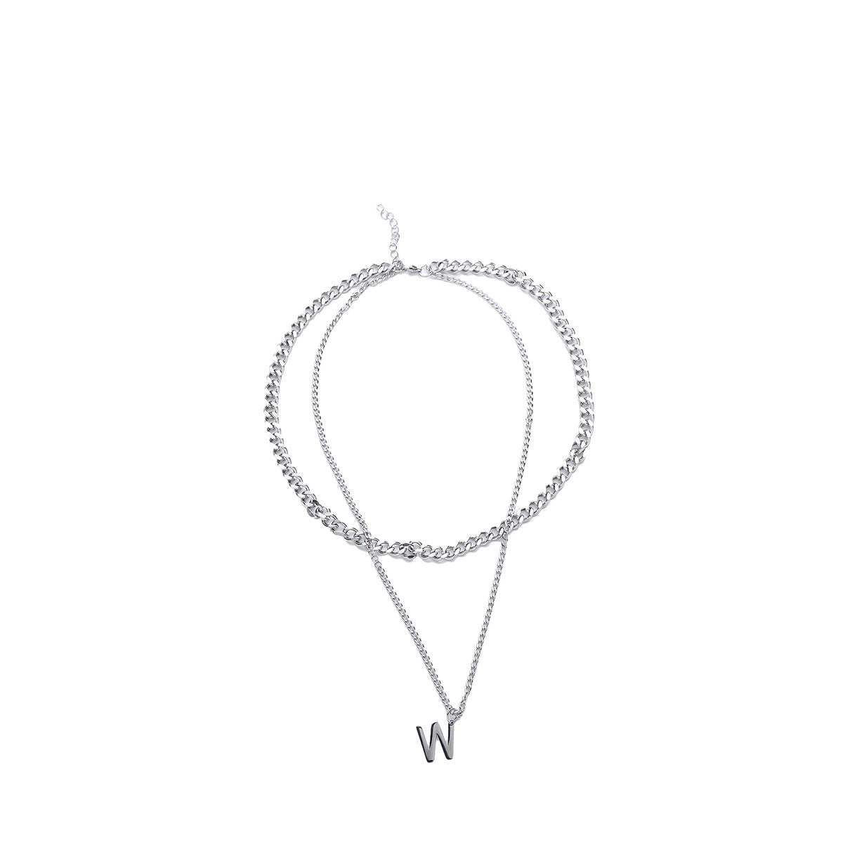 Silver double chain necklace with W pendant