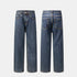 Front and back view of baggy straight-leg denim jeans showing traditional 5-pocket styling and relaxed fit