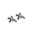Product photo of silver cross stud earrings pair with black antiqued details on white background