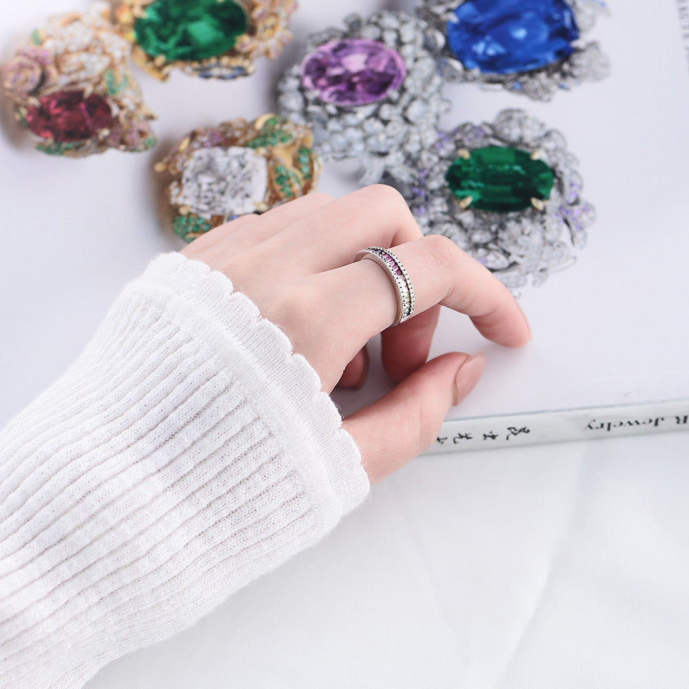 Rainbow Cubic Zirconia Channel Sterling Silver Ring