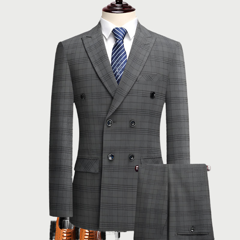 Men's Luxury Double-Breasted Plaid Business Suit Set | Premium 2-Piece Wedding & Office Collection