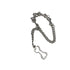 Silver dog bone bracelet laid flat on white background