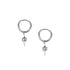 Product photo of silver star drop hoop earrings pair on white background, front view