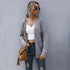 Detailed view of grey ribbed cardigan, showcasing texture and styling potential