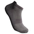 Black athletic ankle sock with ventilated mesh design, reinforced sole area and contoured fit against white background
