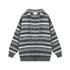 Gray colorway of striped textured zip hoodie with ribbed cuffs and drawstring hood displayed flat against white background