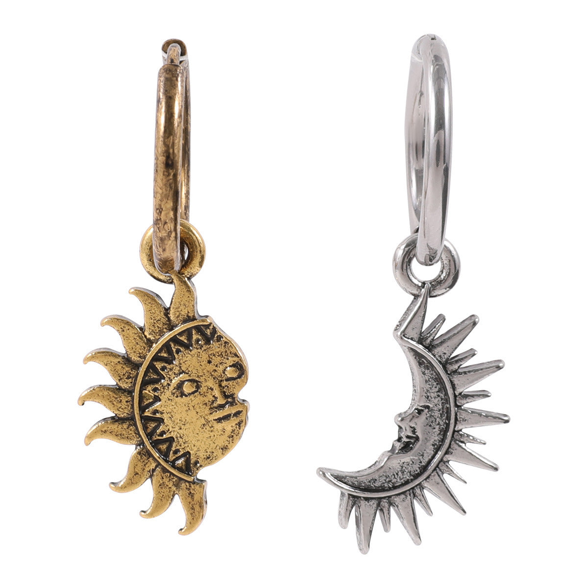 Split sun and moon charms in gold and silver finish