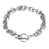 Standalone image of a silver chain bracelet with a toggle clasp on a white background.