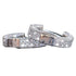 Two silver tone crystal-encrusted hinged hoop earrings with clasp closure, displayed on white background showing detailed pave setting