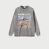 A gray oversized "RECOLLECT" sweatshirt with a colorful collage print is displayed flat against a white background