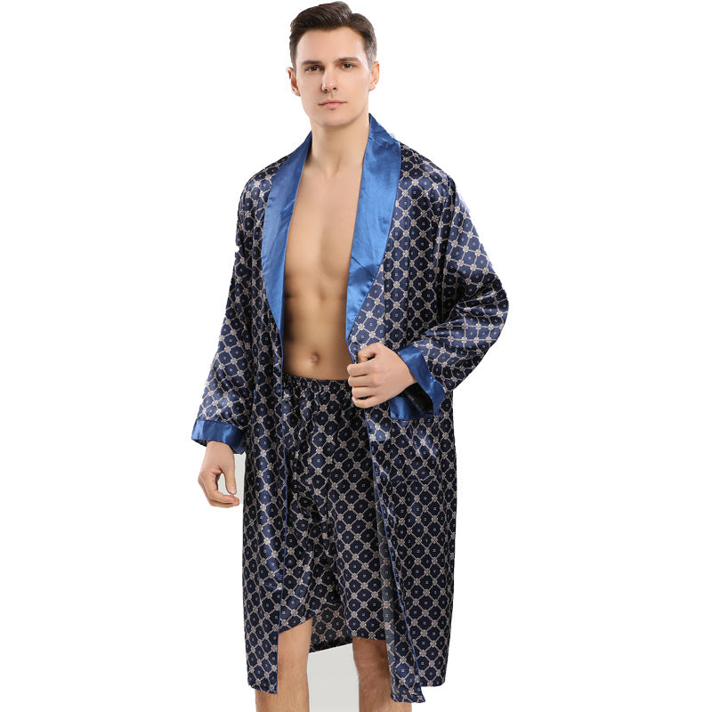 Men's Premium Geometric Print Loungewear | Robe & Shorts Set